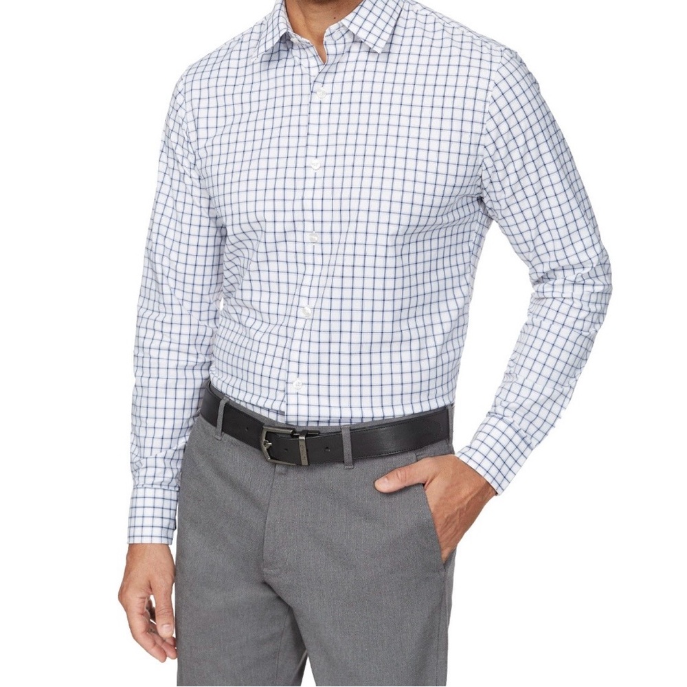 Bonobos White Shirt with Navy Windowpane Grid